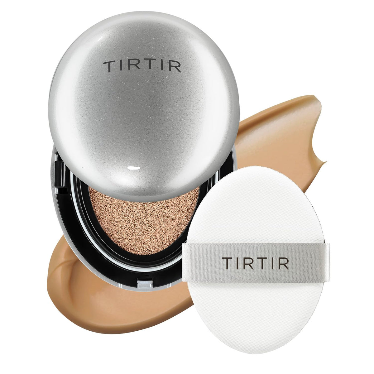 TIRTIR Mask Fit Aura Silver Cushion Foundation | Semi-glow Finish, Natural Coverage, Moisturizing, Lightweight, Korean cushion foundation (#21W Natural Ivory, Full Size, 0.63 Fl Oz)