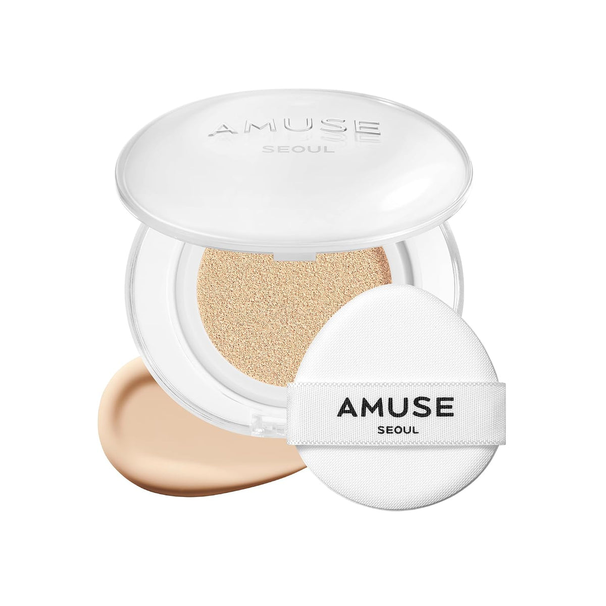 AMUSE SEOUL Ceramic Skin Perfector Cushion Foundation (02 VANILLA), Flawless Coverage, Semi Matte Glow, Long Lasting, Lightweight Satin Finish, Vegan, Korean Beauty Makeup (15g)