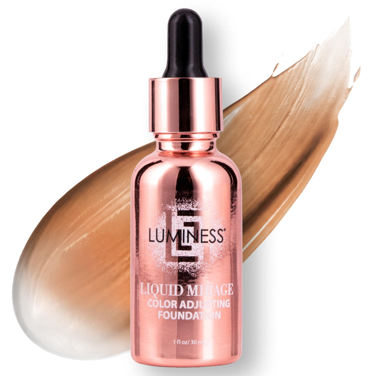 LUMINESS Liquid Mirage Color Changing Foundation for Mature Skin, Skincare-Infused Makeup with Hyaluronic Acid & Vitamin E, Hydrating Liquid Foundation & Concealer Hybrid, Hypoallergenic (Medium)