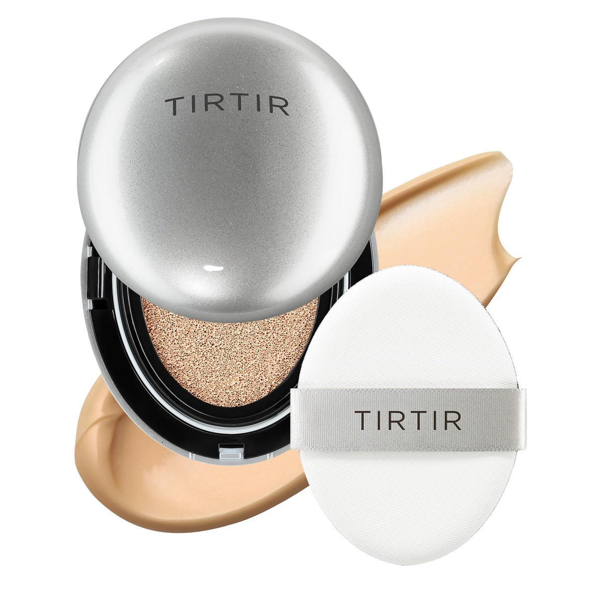 TIRTIR Mask Fit Aura Silver Cushion Foundation | Semi-glow Finish, Natural Coverage, Moisturizing, Lightweight, Korean cushion foundation (#21W Natural Ivory, Full Size, 0.63 Fl Oz)