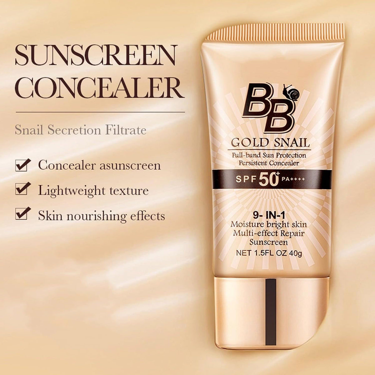 Snail BB Cream SPF 50 Foundation, Tinted Moisturizer for Face with SPF 50 Colour Correcting Self Adjusting for Mature Skin Lightweight Long-Lasting Buildable Coverage Foundation, 2PCS