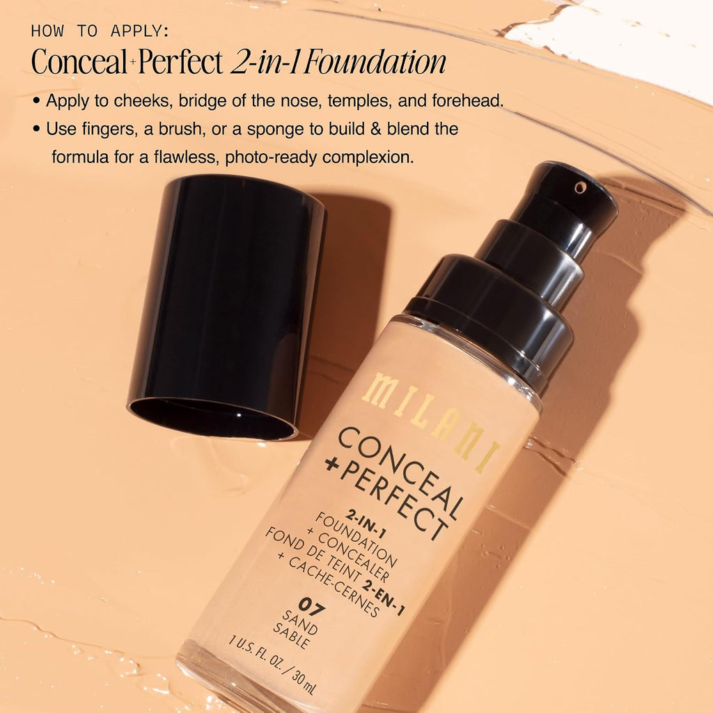 Milani Conceal + Perfect Liquid Foundation Makeup - Light Beige, 1 Fl. Oz