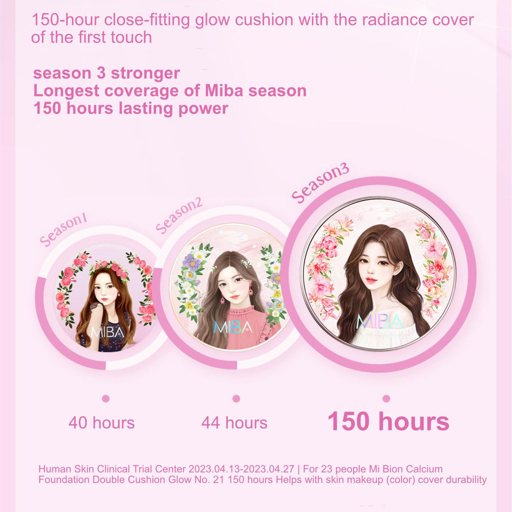 MIBA Ion Calcium Foundation Double Cushion Glow 25 g / 0.88 oz Big Cushion SEASON 3. Long Lasting Cover Effect. Moisture glow. Skin tightening relief. Smooth adhesion. (Lovely #23 Rosy Beige)
