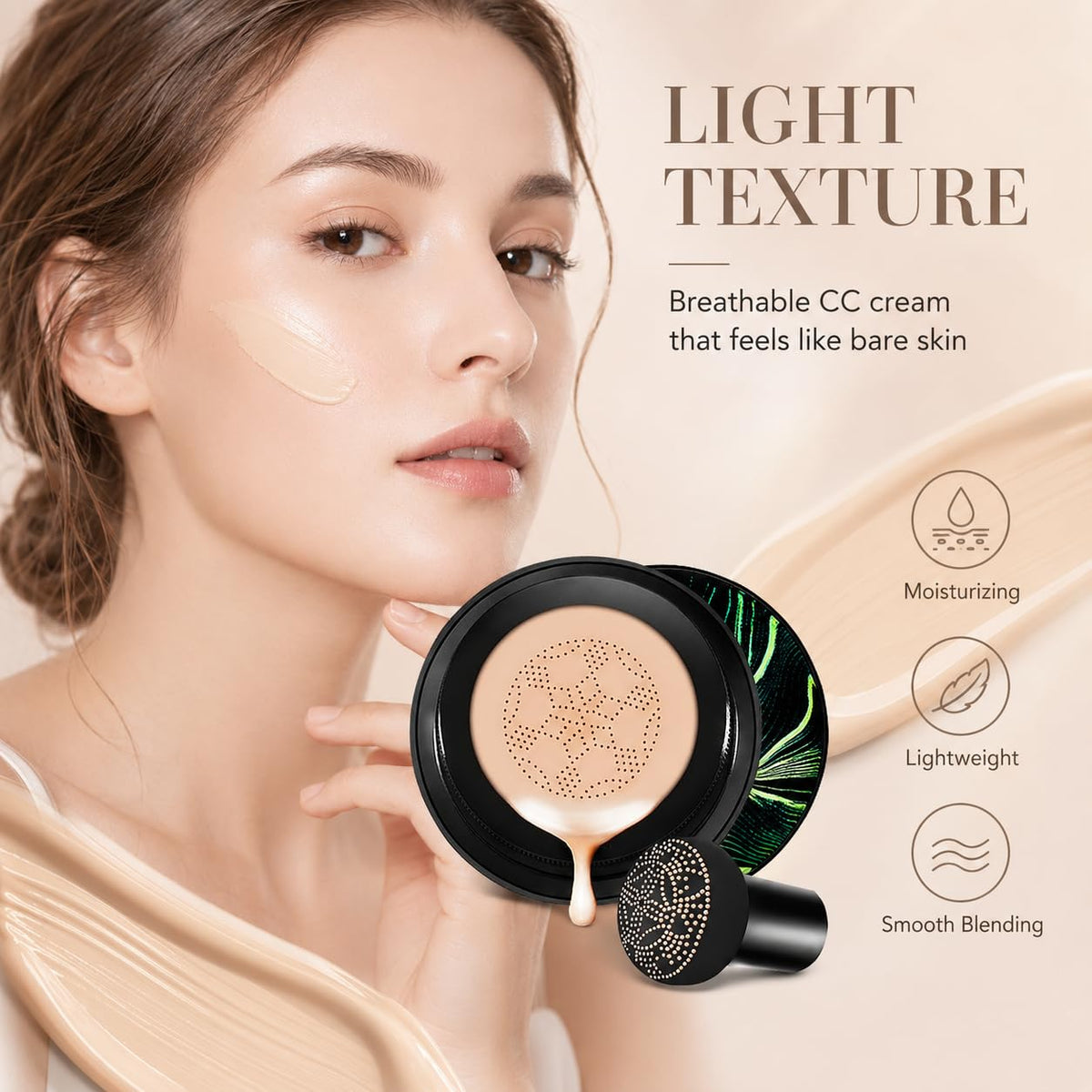 Moisture Air Cushion CC Cream with Mushroom Puff, Natural Color