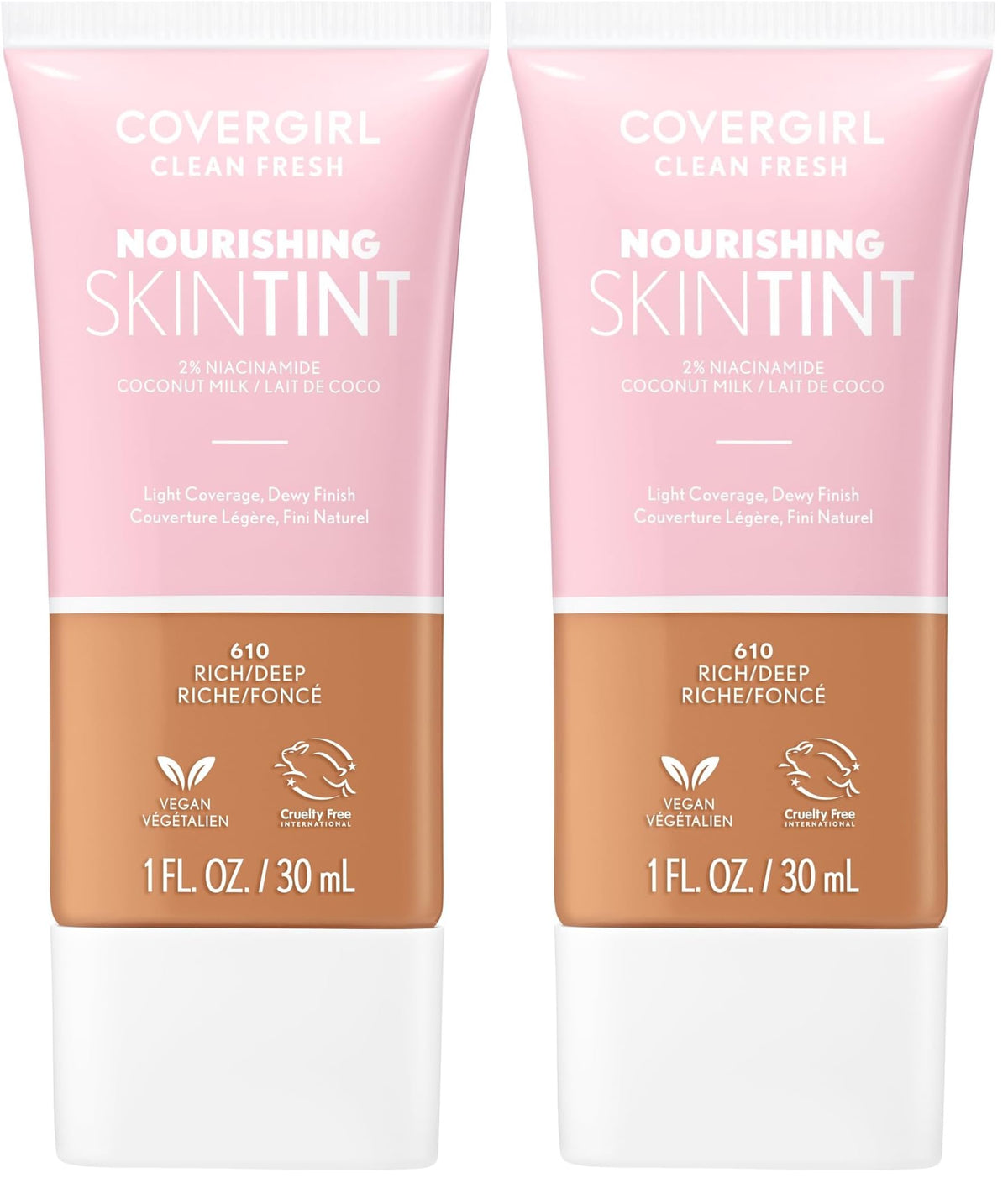 COVERGIRL Clean Fresh Nourishing Skin Tint, 550 Light/Medium, Liquid Foundation, Dewy Finish, Infused with Coconut & Aloe, Vegan Formula