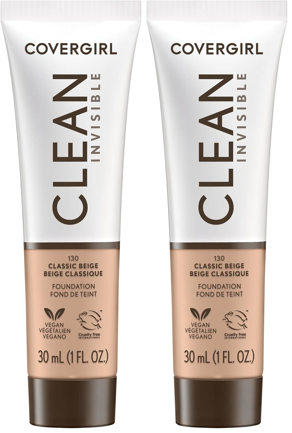COVERGIRL Clean Invisible Foundation Makeup, Dewy & Glowy Finish, Buildable Coverage, Skin-Like Smooth Look, Vegan, Creamy Natural, 1oz