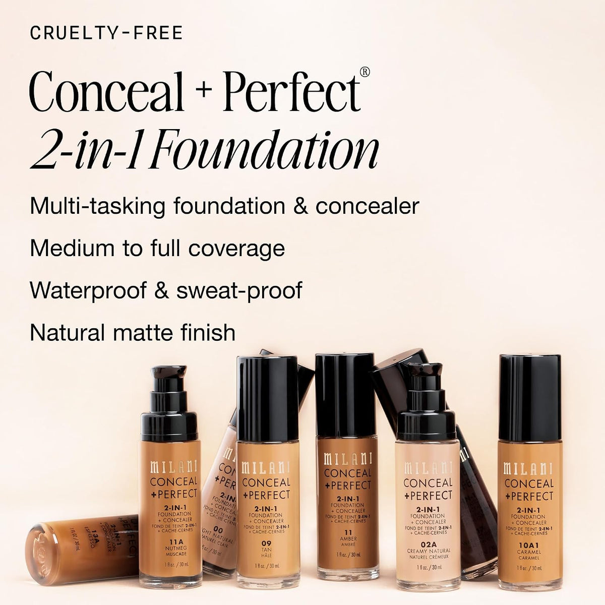 Milani Conceal + Perfect Liquid Foundation Makeup - Light Beige, 1 Fl. Oz
