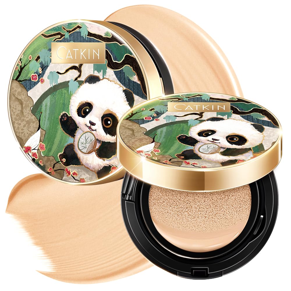 Catkin Phoenix Cushion Foundation Buildable Coverage Anti-Aging Serum Makeup, Sheer Satin Finish, Refill Included, Light Beige 0.46 Oz x 2, C01 NATURAL