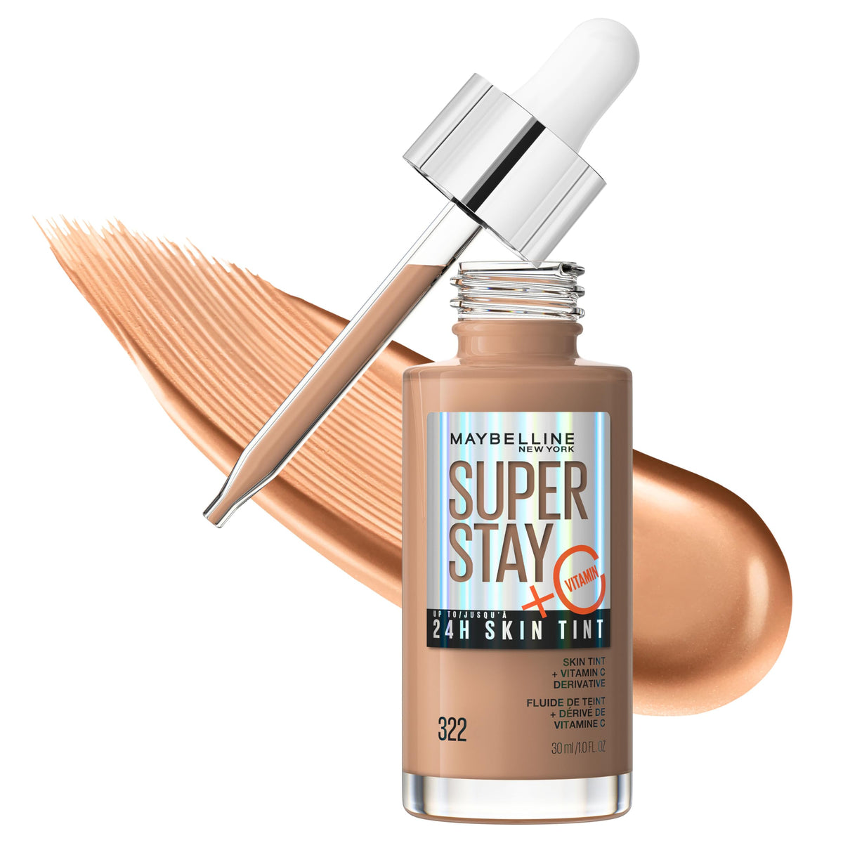 Maybelline Super Stay Up to 24HR Skin Tint, Radiant Light-to-Medium Coverage Foundation, Makeup Infused With Vitamin C, 118, 1 Count