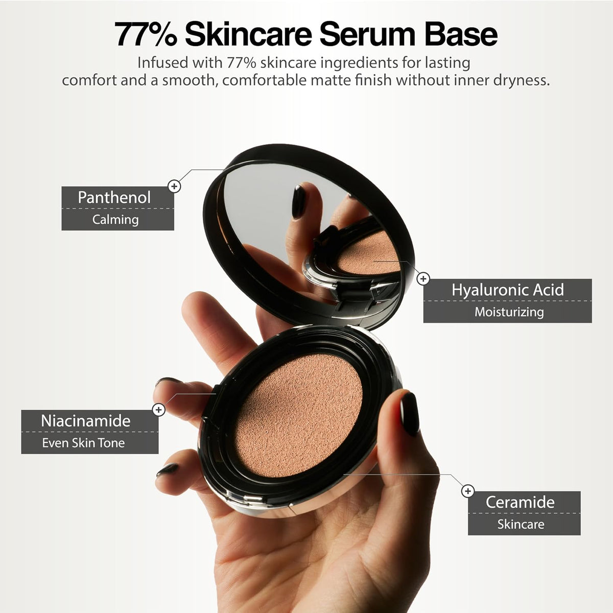 VIDIVICI Black Perfection Cover Fit Cushion | Flawless Slim Coverage Cushion Foundation, Korean Makeup, Sweat-Resistant, Semi-Matte Finish, Long-Lasting, Bulidable, 0.45 Oz. (No. 19N Porcelain)