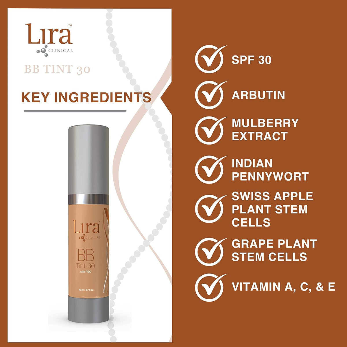 Lira Clinical BB SPF 30 Tinted BB Cream - Plant Stem Cells - 0.7oz