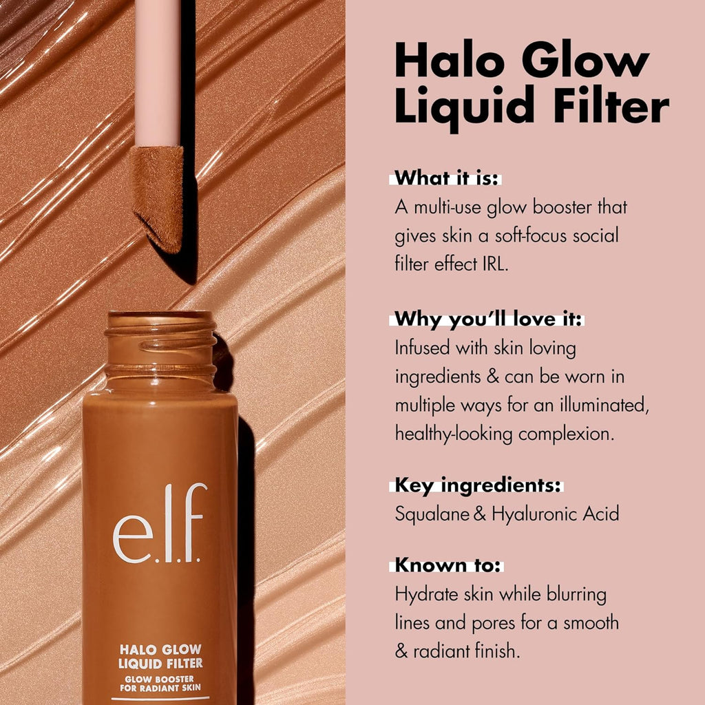 e.l.f. Halo Glow Liquid Filter, Hydrating Complexion Boost, 2 Fair/Light