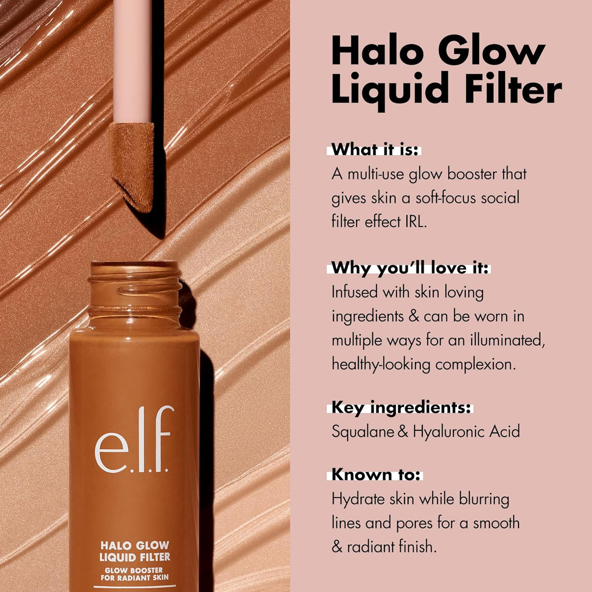 e.l.f. Halo Glow Liquid Filter, Hydrating Complexion Boost, 2 Fair/Light