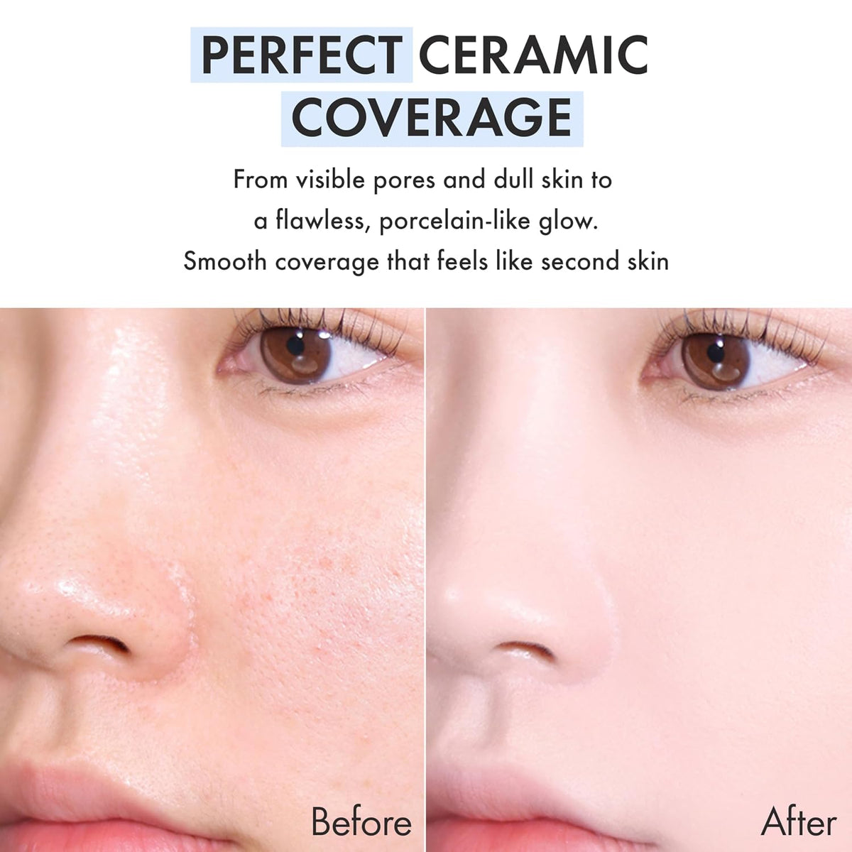 AMUSE SEOUL Ceramic Skin Perfector Cushion Foundation (02 VANILLA), Flawless Coverage, Semi Matte Glow, Long Lasting, Lightweight Satin Finish, Vegan, Korean Beauty Makeup (15g)