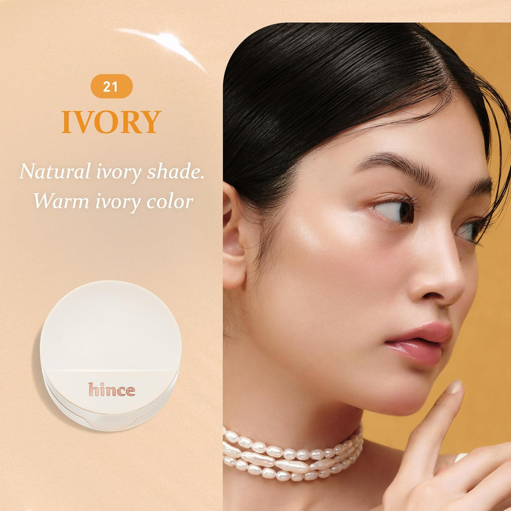 hince Second Skin Glow Cushion-12g | Skin Foundation dewy, glow, long-lasting, classy, clean beauty, lightweight, natural look,refreshing, moisturizing, slim fitting texture (IVORY, 21)