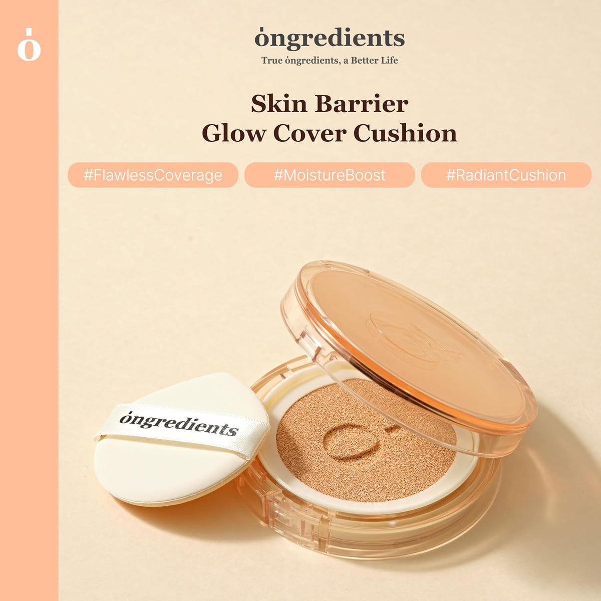Skin Barrier Glow Cover Cushion, All-day Coverage, Glow Finish, Lightweight, Skincare-Like Texture, Non-cakey Makeup, Korean Cushion Foundation (#21C Pure, 0.49 oz)
