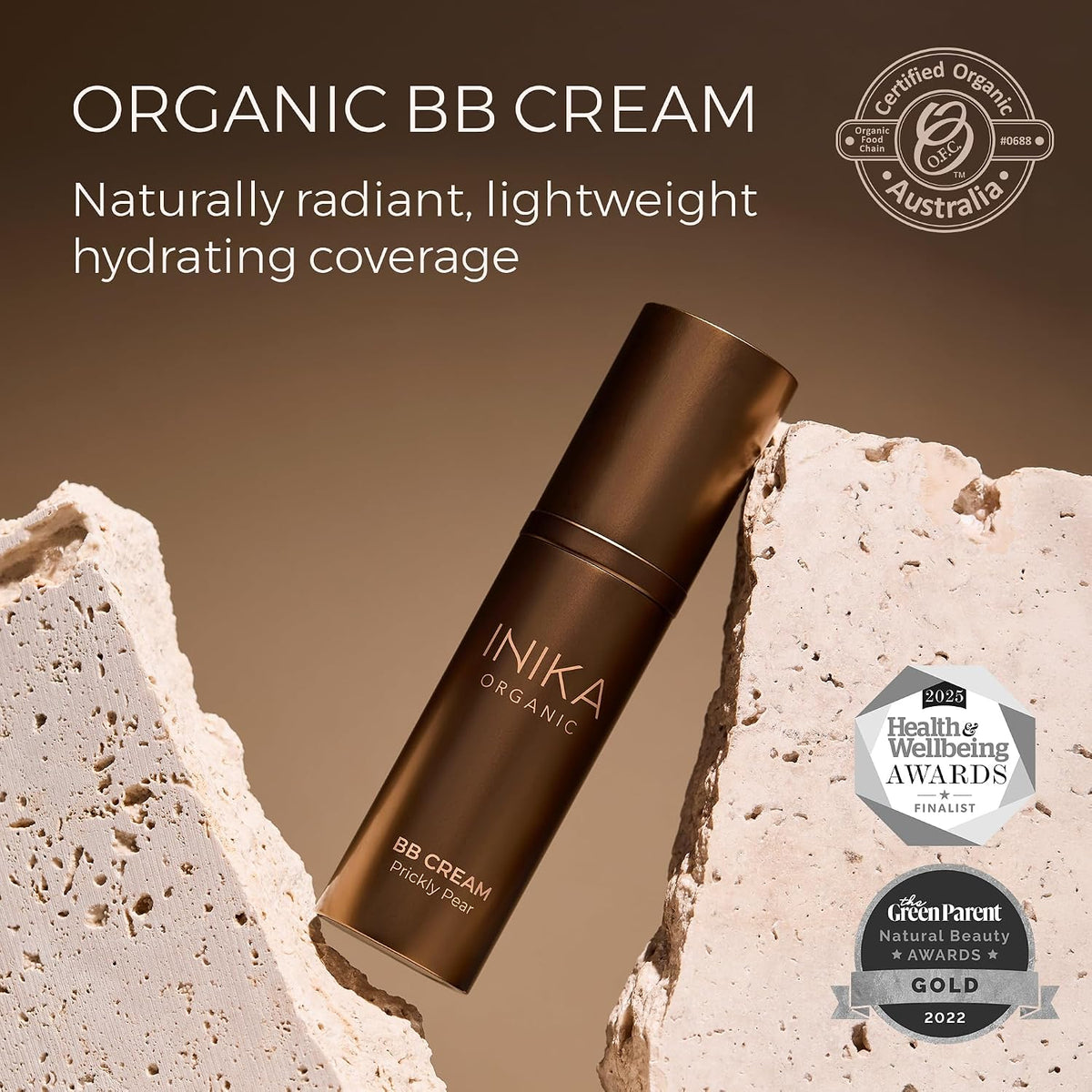 INIKA Organic BB Cream Foundation - Vegan Makeup with Hydrating Prickly Pear, Jojoba, and Pomegranate Seed Oil - Lightweight Glow for Balanced Skin Tone, Beige, 1 fl oz