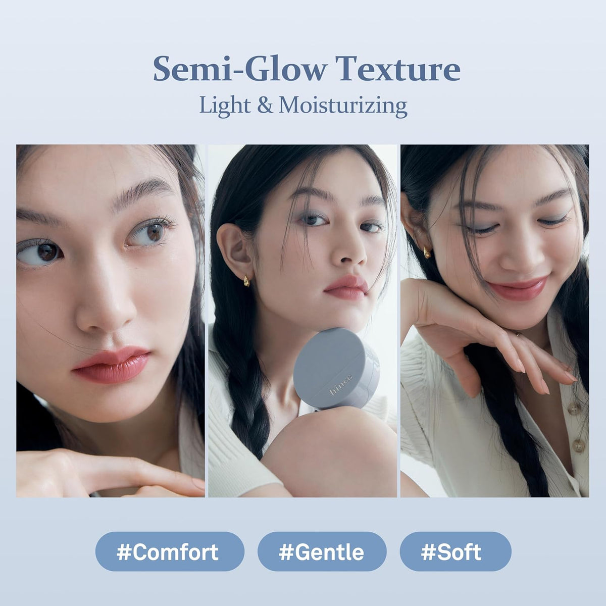 hince Second Skin Mesh Matte Cushion - 12g, Natural Coverage, Semi Matte Finish, Flawless Coverage, 24hr Long Lasting, Korean Cushion Foundation, Blue Cushion (PORCELAIN, 17)