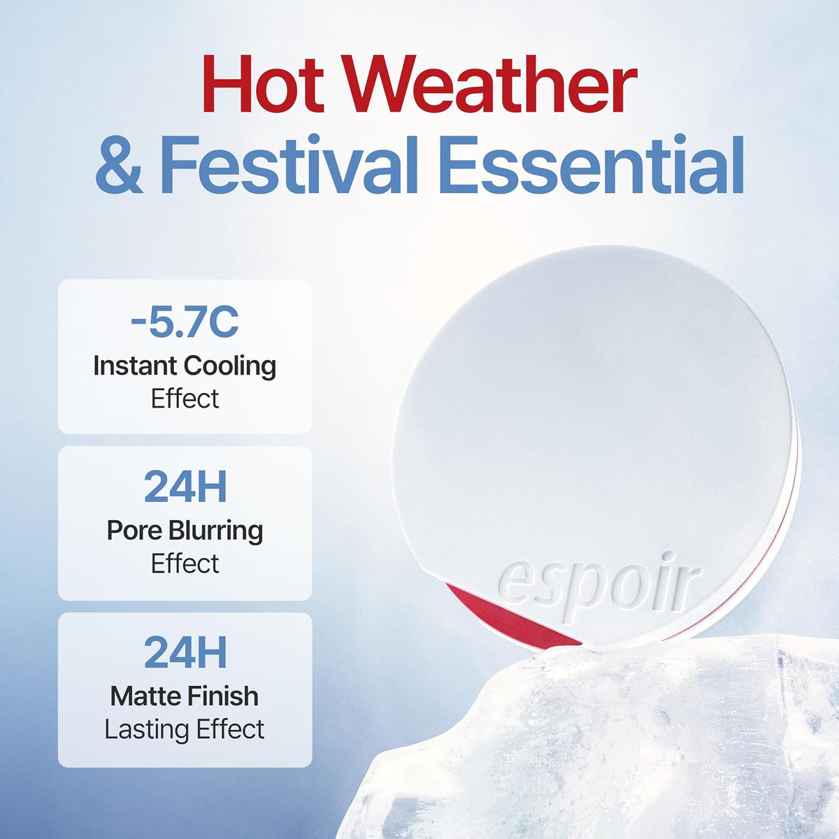 ESPOIR Be Velvet Sebum Cut Cooling Cushion, Mattifying & Pore-Blurring, Gel-to-Powder Formula, Sebum & Oil Control, Sweat-Proof, No White Cast, Summer Essentials