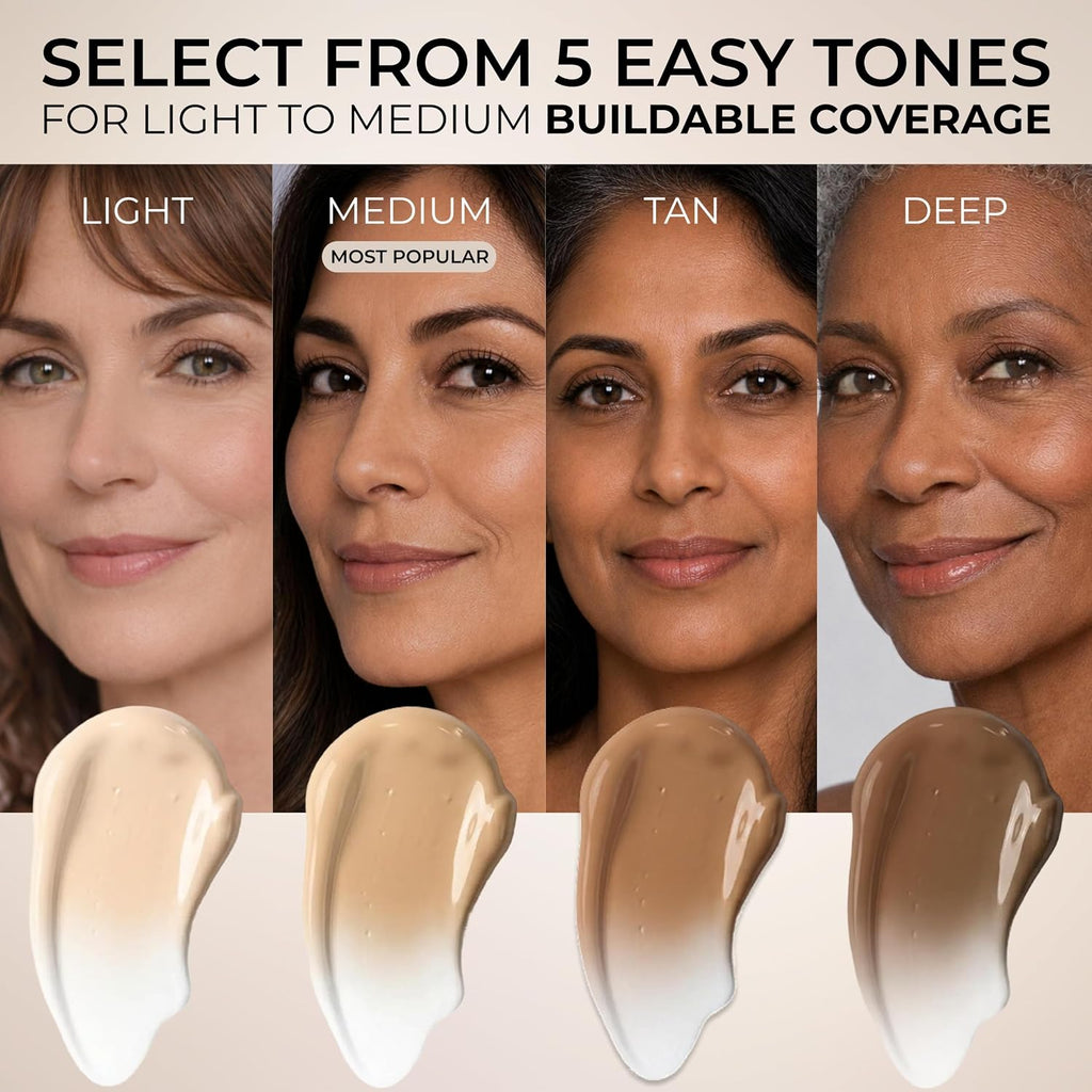 LUMINESS Liquid Mirage w/SPF 50 Color Adjusting Foundation Kit - Color Changing Foundation, SPF 50 Primer & Makeup Brush, Face Makeup for Mature Skin, 4in1 Liquid Foundation, Concealer & Moisturizer