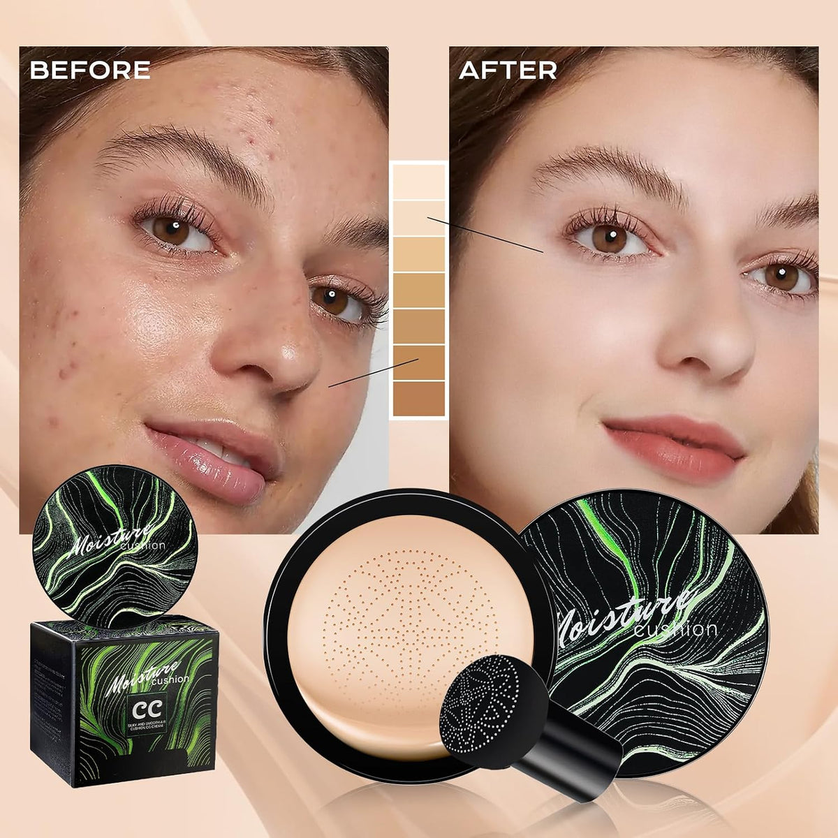 Cushion Foundation for Women CC Cream Concealer Waterproof Buff Beige