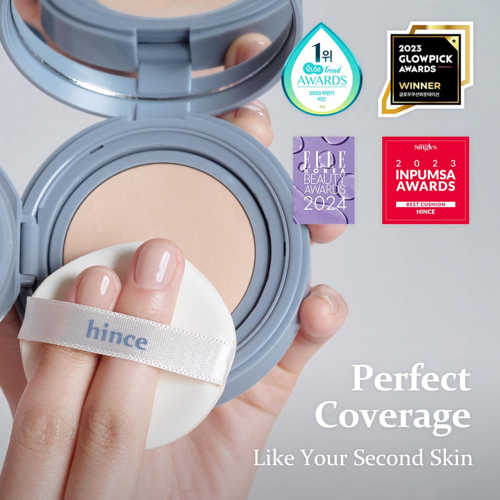 hince Second Skin Mesh Matte Cushion - 12g, Natural Coverage, Semi Matte Finish, Flawless Coverage, 24hr Long Lasting, Korean Cushion Foundation, Blue Cushion (PORCELAIN, 17)
