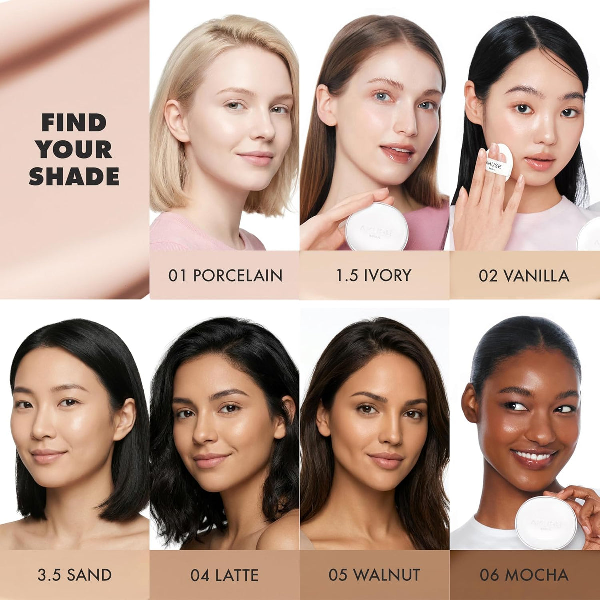 AMUSE SEOUL Ceramic Skin Perfector Cushion Foundation (02 VANILLA), Flawless Coverage, Semi Matte Glow, Long Lasting, Lightweight Satin Finish, Vegan, Korean Beauty Makeup (15g)