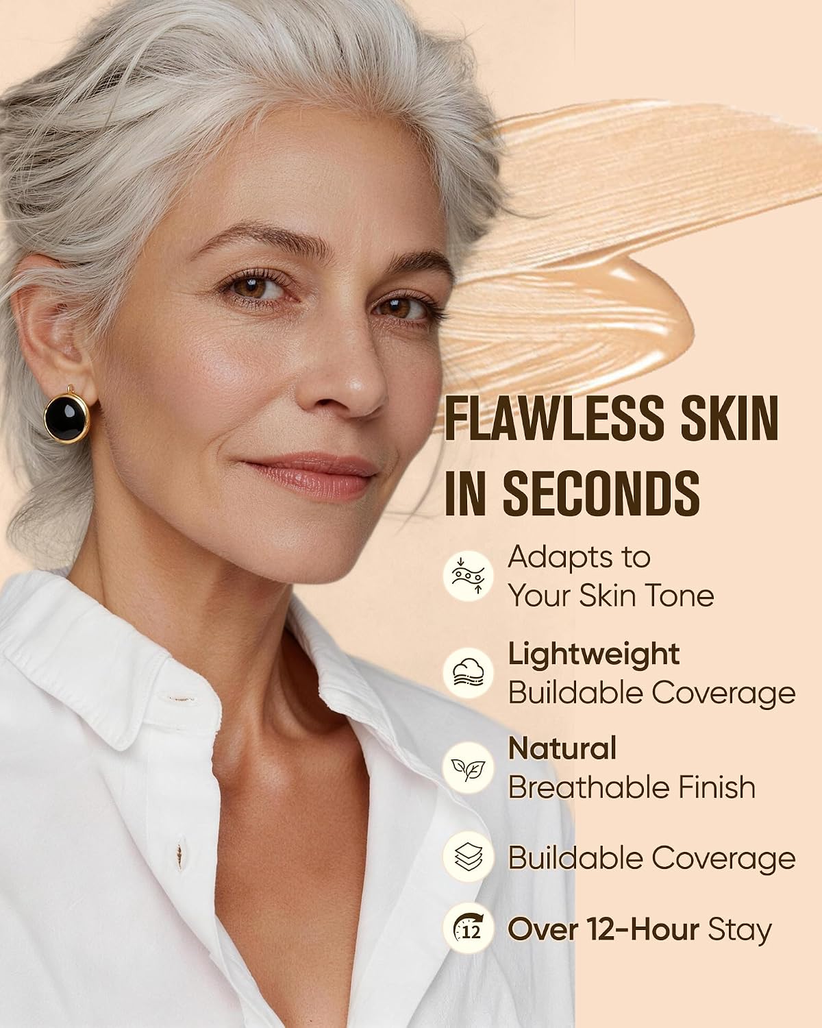 Color Changing Foundation for Mature Skin, 4-in-1 Light to Medium Shade-Adapting Skin Tint, Lightweight Hydrating Coverage Liquid Foundation Makeup, Smooth & Blur Finish, 30ml (Natural)