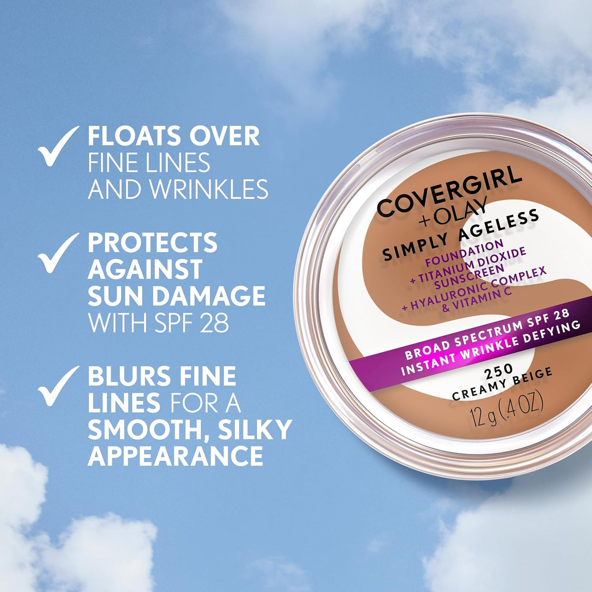 COVERGIRL & Olay Simply Ageless Instant Wrinkle-Defying Foundation, Creamy Natural 0.44 Fl Oz (Pack of 1)